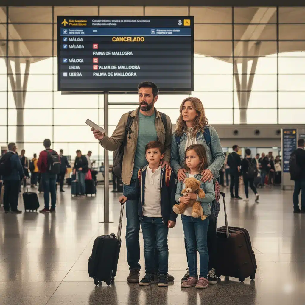 Pasajeros afectados recibiendo la indemnización por cancelac