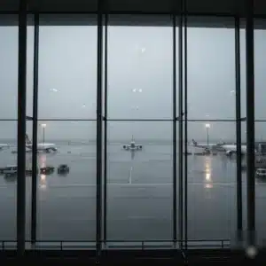 Pasajeros esperando por retraso de vuelo de 2 horas frente a panel de salidas