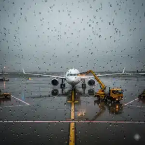 Pista bajo lluvia intensa y operaciones en espera por circunstancias extraordinarias