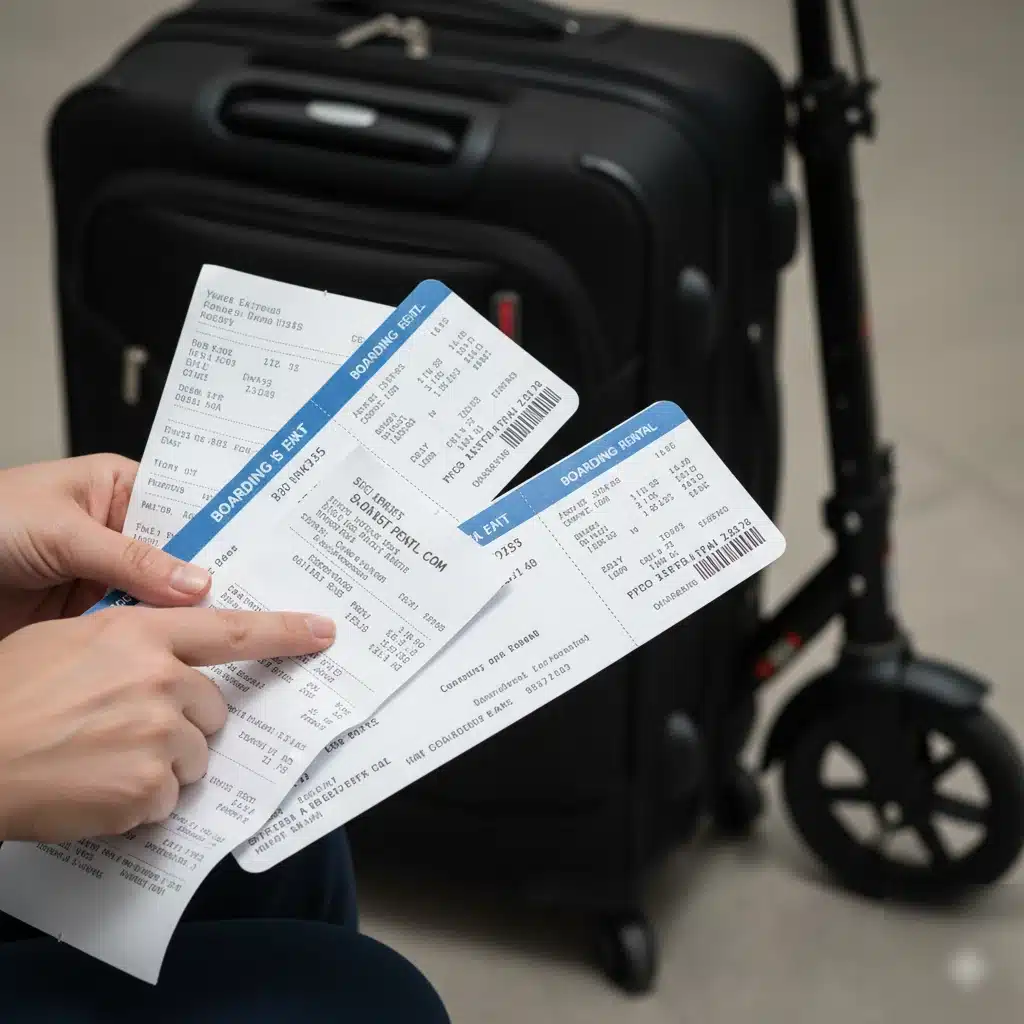 Condenan a Vueling por negar el embarque: manos con tarjetas y recibos de coche junto a rueda de scooter