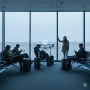 Abogado reclamando gastos de hotel por vuelo cancelado Abogado especializado revisa reservas de vuelo y hotel para reclamar gastos tras una cancelación